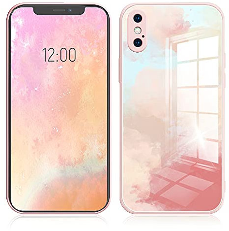 ÁRBOLORO Hülle für iPhone X/iPhone XS, Gradient Watercolor Case Silicone Anti-Shock Stoßstange Hülle für iPhone X/iPhone XS - Kirschblüten