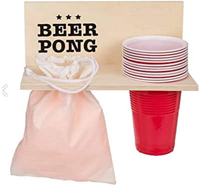 outoftheblue Beer Pong Set Partygadget mit Holzablage - Trinkspiel Partyspiel Saufspiel