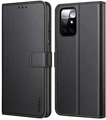 Ganbary Handyhülle für Xiaomi Redmi 10 Hülle, Premium Leder Tasche Flipcase [Kartenschlitzen] [Magnetverschluss] [Standfunktion] kompatibel mit Xiaomi Redmi 10 Schutzhülle, Schwarz
