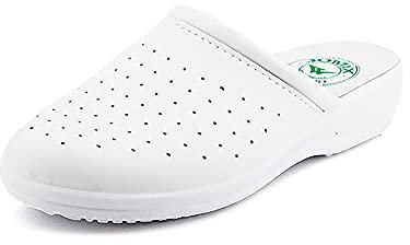 JOMIX Clogs & Pantoletten für Herren Berufsschuhe Kochschuhe Bequeme Sanitär-Clogs Medizinische Schuhe Herren Weiß Gartenschuhe Leder Fußbett (02 Weiß, 40 EU)