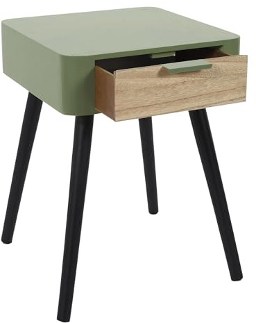 HOME DECO FACTORY Schmuckständer Samt für Ketten und Ringe Grau | Nachttisch aus Holz mit einer Schublade, fürs Schlafzimmer, modernes Design, kompakt, 35 x 48 x 40 cm, khakigrün und schwarz