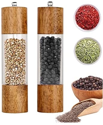 Sindax Salz und Pfeffermühle Holz 2er Set 8 Zoll Multifunktion Küchenhelfer Chilimühle Gewürzmühle mit Keramikmahlwerk