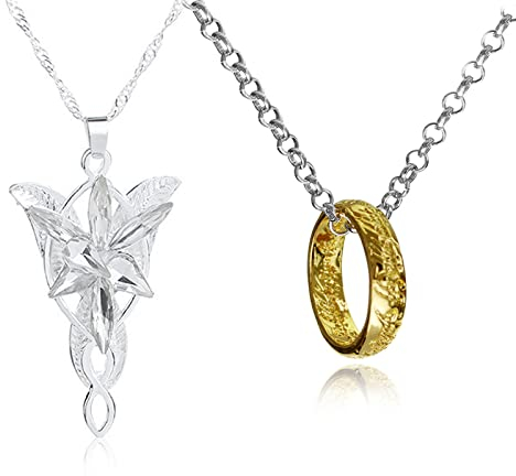 YouU 2 Stück Elfen Halskette Set Arwens Abendstern Halskette Herr der Ringe Der Eine Ringe Anhänger Cosplay Costume Jewelry for Fans