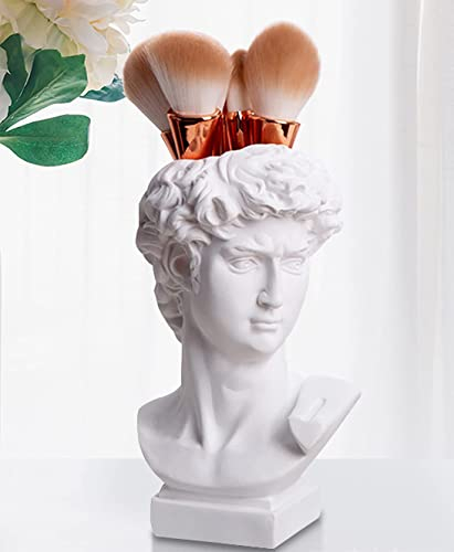 Kopfvase, griechische Büste David Statue Vintage Dekor für Zuhause, römischer Stil Gesicht Pflanzgefäß für Garten, 15,2 cm weiße Blumen Schüssel kreatives Einweihungsgeschenk