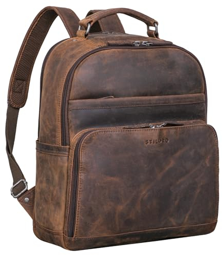 STILORD 'Landon' Vintage Laptop Rucksack Leder Arbeitstasche Herren Damen für 14 Zoll Laptops MacBooks Business Backpack Unirucksack Reisetasche Echtleder, Farbe:Zamora - braun