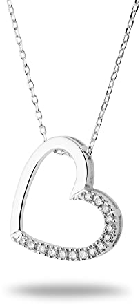 MIORE Schmuck Damen 0.10 Ct Diamant Halskette mit Kettenanhänger Herz mit 15 Diamanten Brillanten Kette aus Weißgold 9 Karat / 375 Gold