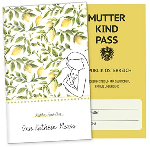 OLGS Mutter-Kind-Pass Hülle Österreich Awesome Mommy - Stilvolle Schutzhülle für den österreichischen MuKiPass - Geschenk zur Geburt - MutterKindPasshülle personalisiert, Lovely Lemon