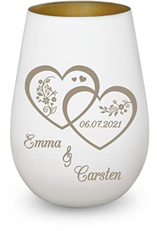 Windlicht zur Hochzeit mit Gravur - Hochzeitsgeschenk Brautpaar personalisiert mit Wunschnamen - Geschenk für Paare, Frauen und Männer, zum Valentinstag, Jahrestag, Verlobung, Muttertag