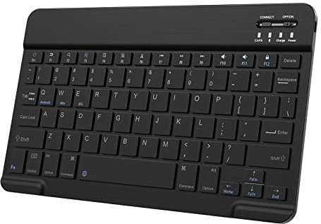 Tastiera Bluetooth ultra sottile, portatile, ricaricabile, esterna, senza fili, per tablet Android, telefoni cellulari, smartphone Samsung, iPad Mini, Air, Pro, iPhone, Windows Surface (nero)