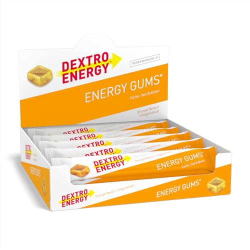 Dextro Energy Orange Energy Gums With Magnesium for Fast Acting, Quickly Available Carbohydrates Chewable Alternative to Sports Gels Easy to Portion Sport Gums Vegan 8 x 45 g