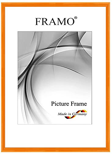 FRAMO Holz Bilderrahmen Schmal 36 x 48 cm aus Massivholz | Orange Hochglanz | Farbe/Größe wählbar | Rahmen für Poster | Puzzle | Foto collage N°121