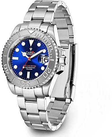 CADISEN Herren automatische Automatikuhr Elegante lässige Business mechanische Uhr mit Saphirglas Edelstahl Armband (Blue)