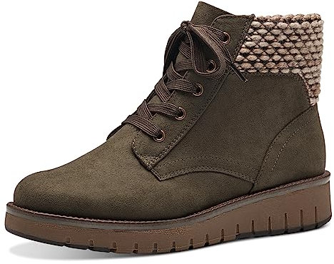 MARCO TOZZI Women's 2-25228-41 Lace Boot Flat, Khaki Comb, 6.5