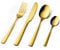 16 Piece Cutlery Set, Stainless Steel Flatware Silverware Sets with Square Edge, Service for 4 People, Elegant Tableware Included Knives Forks Spoons, Mirror Finished & Dishwasher Safe (Gold)