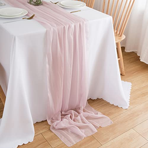 CHUQING Chiffon Tischläufer,70 x 300 cm,Rosa,dünner Dekostoff Table Runner Hochzeit Tischdeko Tischband Tischdecke Dekorativ Stoff
