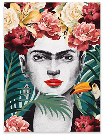 Poster Frida Kahlo Frau Blumen 70x100 cm Hochformat - OHNE RAHMEN XXL Wandposter Kunstdruck Fotoposter Wandbild Wandbilder Wand Bild auf Poster Wohnzimmer Schlafzimmer Küche