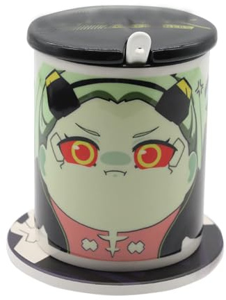 Edgerunners: Anime Mugs Adam Smasher mug & Rebecca coasters black Coffee Cup set (Cup Ceramic Coasters Lid) (green)