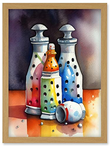 Artery8 Salt And Pepper Ceramic Shakers Modern Folk Art Artwork Framed Wall Art Print A4