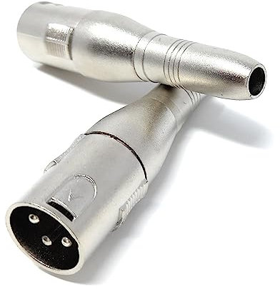 DRUT 2pcs XLR Male 3 Pins to 6.35mm Mono Jack Socket Cable Microphone Music Instrument Adapter Converter (Silver)