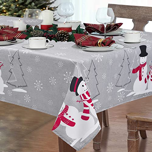 Yrendenge Weihnachten Tischdecke Grau Abwaschbar Tischtuch Schmutzabweisend Wasserdicht Lotuseffekt Tischwäsche Schneemann Tischschutz Tischdekor für Küche Feiertag Picknick Party 152x213cm