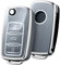 OATSBASF Autoschlüssel Hülle VW, VW Golf Schlüsselbox, Schlüsselhülle Cover für vw Polo Passat Skoda Seat 3-Tasten (Silber Rand-Grau)