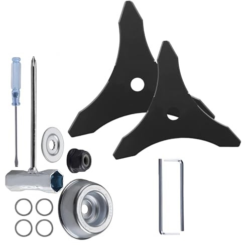 Dickichtmesser Messer für Motorsense, Ersatzteile für Rasenmäher Ersatzmesser Klinge für Freischneider,Stahl Trimmer Unkrautstecher Kopf mit Adapter Kits, 10 Zoll 3 Zähne, Klingen für 20mm oder 25.4mm