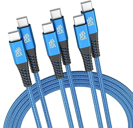 JAMEGA - USB Typ C Kabel Blau 2m 3er Set | Lade & Datenkabel Fast Charge Sync USB C Stecker Kompatibel Mit iPhone 15 Pro Max, iPad Pro Air, Samsung, Macbook, Tablets, Huawei uvm.