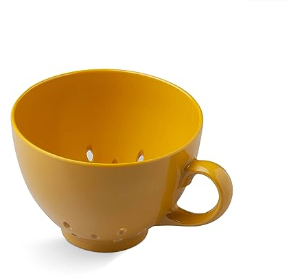 Zeal Berry Colander Cup, Small Hand-held Cup Shape Melamine Strainer/Sieve with Ergonomic Handle, Perfect for Washing Fruits, and Berries, Mustard Yellow
