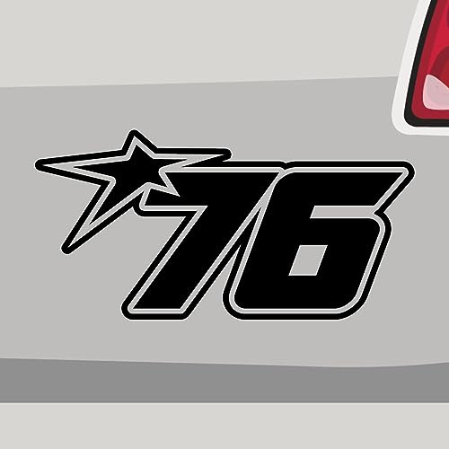 Stickerfreaks Startnummer 76 Aufkleber Racenumber Sticker Race Track Auto Bike Decal Vinyl JDM Aufkleber Größe: 29x14,5cm (XL) | Farbe: 70-schwarz | Racenumber Sticker Kleber Deko Tuning Zahl