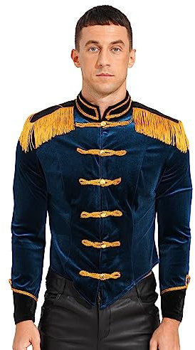 FEESHOW Herren Zirkusdirektor Jacke Viktorianisch Prinz Kostüm Mantel Nussknacker Soldat Blechmann Schlagzeuger Uniform Fasching Party Outfit A_Dunkelblau L