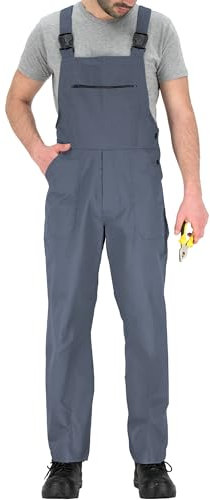 BWOLF Slater Men's Dungarees | Work Trousers with Bib | Work Bib and Brace Overalls Men | Protective Dungarees | All Seasons, gray, S