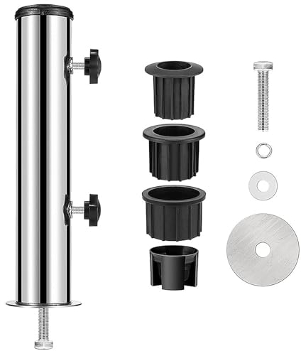 Garten Sonnenschirm Standrohre Geliefert, Edelstahl Standrohr Schirmständer, Universal SonnenschirmStandrohr mit 3 TLG Reduzierring(48/38/30 mm), für Granit, Eisenplatte, Zementplatte