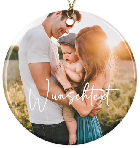 22Feels Foto Weihnachtsanhänger Personalisierter Weihnachtsbaum-Schmuck Christbaum Weihnachten Deko Innen Individueller Text Familie Haustier Baby Paar Freunde - Keramik Ornament Rund