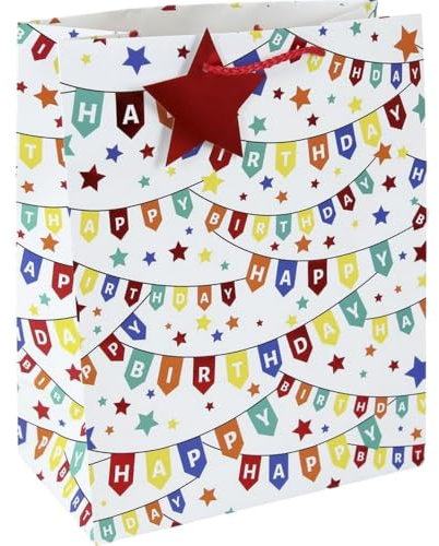 Clairefontaine 33913-3Cpack - Packung 6 Geschenktasche - Tüte Excellia, Format Medium (21,5x10,2x25,3 cm), robust und wiederverwendbar, Happy Birthday Bunt, 6 Stück