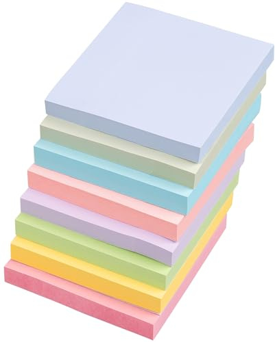 Sticky Notes 3x3 in, 8 Pastel Self-Stick Pads, 800 Sheets for School Office