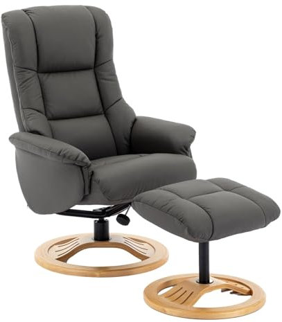 Morris Living The Mandalay Swivel Recliner Chair & Footstool in Genuine Leather (Cinder)
