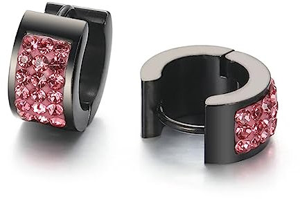 Bishilin Ohrringe Mädchen Edelstahl, Creolen Hoop mit Rosa Zirkonia Schwarz Ohrringe Nickelfrei Modeschmuck