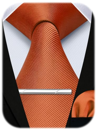 HISDERN Herren Krawatte Orange Hochzeit Krawatten Taschentuch krawattenklammer Set Elegant Klassisch Krawatte & Einstecktuch Set