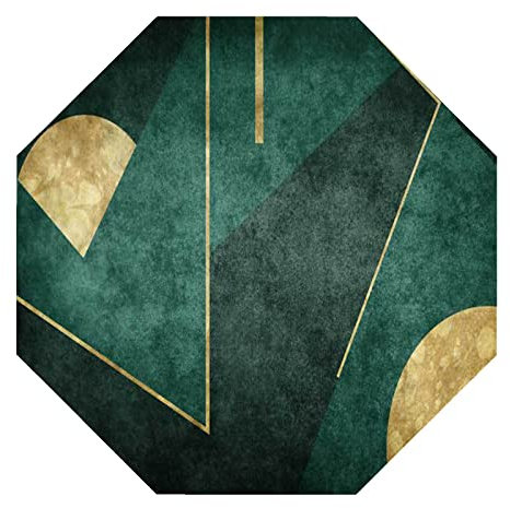 TeppichTeppich Achteckig rutschfest Waschbar, Teppiche Orientteppich Kurzflor Teppich für Wohnzimmer Schlafzimmer Esszimmer, Grün Gold Geometrisch Zeitgenössisch Design Achteck 150x150cm