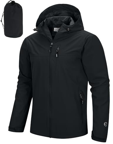 Outdoor Ventures Regenjacke Herren Wasserdicht Atmungsaktiv, Packbar Fahrrad Jacke Leichte Windbreaker zum Freizeit Wandern Camping Schwarz 2XL