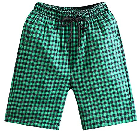 Shorts Herren mit Bedruckte Japanische Plaid Shorts Herren Sommer Koreanische Version von Hip Hop Street Herren Ice Silk Thin Five Points Herren Short Freizeithose für Festivals Party (Green, XXL)