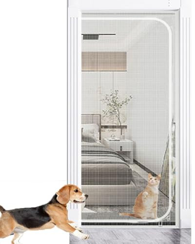BANTASE Cat Screen Door Heavy Duty Pet Screen Door Suitable Partition Cat Door Screen Net With Double Zip For Dogs Cats Mosquitos,Grey100X220CM(90x200cm)