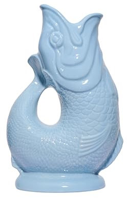 The Original Gluggle Jug - Pale Blue Glug Jug in XL, 28cm 1.4L - Gug Glug Fish Shaped Jug - Decorative Glugging Water, Cocktail, Wine & Gin Pitcher, Decanter or Vase - Hand Made in Britain