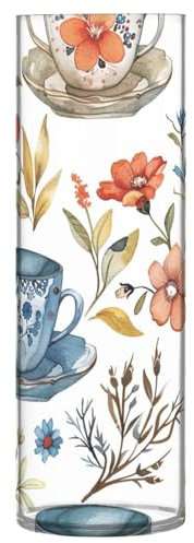 SKYSHU Teacup Flower Plastic Cylinder Flower Vase for Plants Bouquet, 1 Pack Unbreakable Tall Clear Vase for Wedding Centerpieces Home School Office Decor, 11.8 x 3.9 Inch