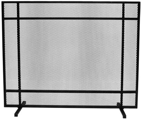 ASumPio Kaminschirme Mit Einzelflachpaneel, Dekor, Moderner Funkenschutz Aus Schmiedeeisen Für Wohnzimmer/Holzkohlefeuer, Schwarz,Black