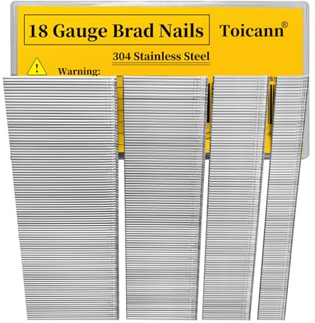 Toicann 18 Gauge Brad Nails 304 Stainless Steel 3000 pcs Universal 18 GA Nail Gun Nails Assorted and Small Finishing Nails for Pneumatic, Electric Brad Nailer (5/8“+1”+1-1/2“+2” inch (1200 pcs))