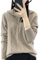 Vsadsau Womens Zipper Pullover Cable Knit Turn Down Collar Cashmere Sweater 100% Merino Wool Knit Jumper Lighttan XL