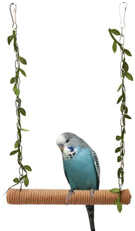 Giocattolo Altalena per Uccelli, Giocattoli per Pappagalli in Legno con 2 Ganci in Metallo, Accessori Gabbia per Parrocchetto, Calopsitta, Uccelli Innamorati, Fringuelli