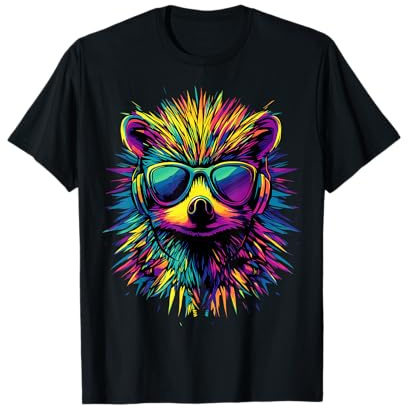 Igel mit Kopfhörer Popart Sonnenbrille Regenbogen Süße Igel T-Shirt