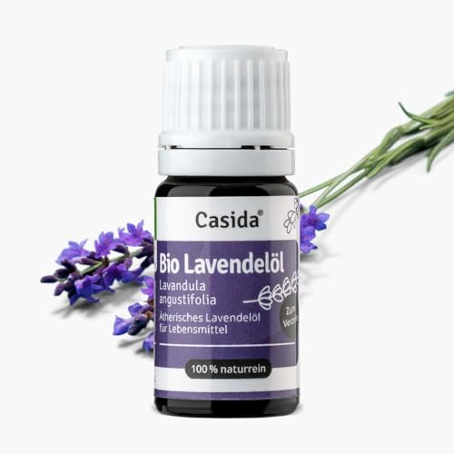 Casida Bio Lavendelöl zum Einnehmen - Lebensmittelqualität - 100% reines ätherisches Öl aus kontrolliert biologischem Anbau - vegan - ohne Zusatzstoffe - 5ml